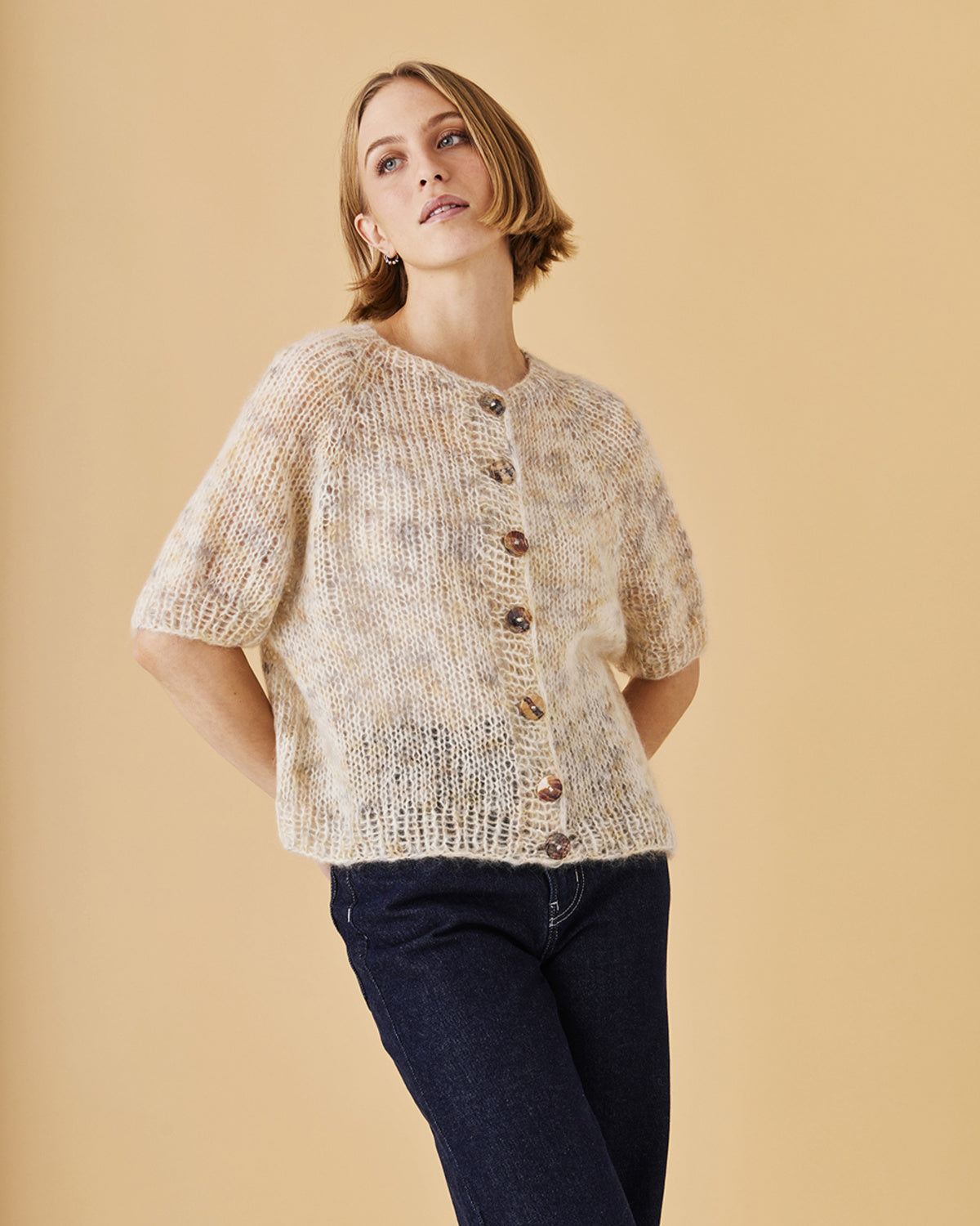 Cardigan i 3 tråder angel print | Permin | Strikkepakke