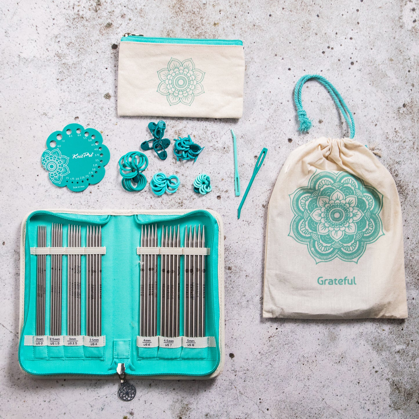 Strømpepinner Mindful Grateful - sett & tilbehør (15 cm) | Knitpro
