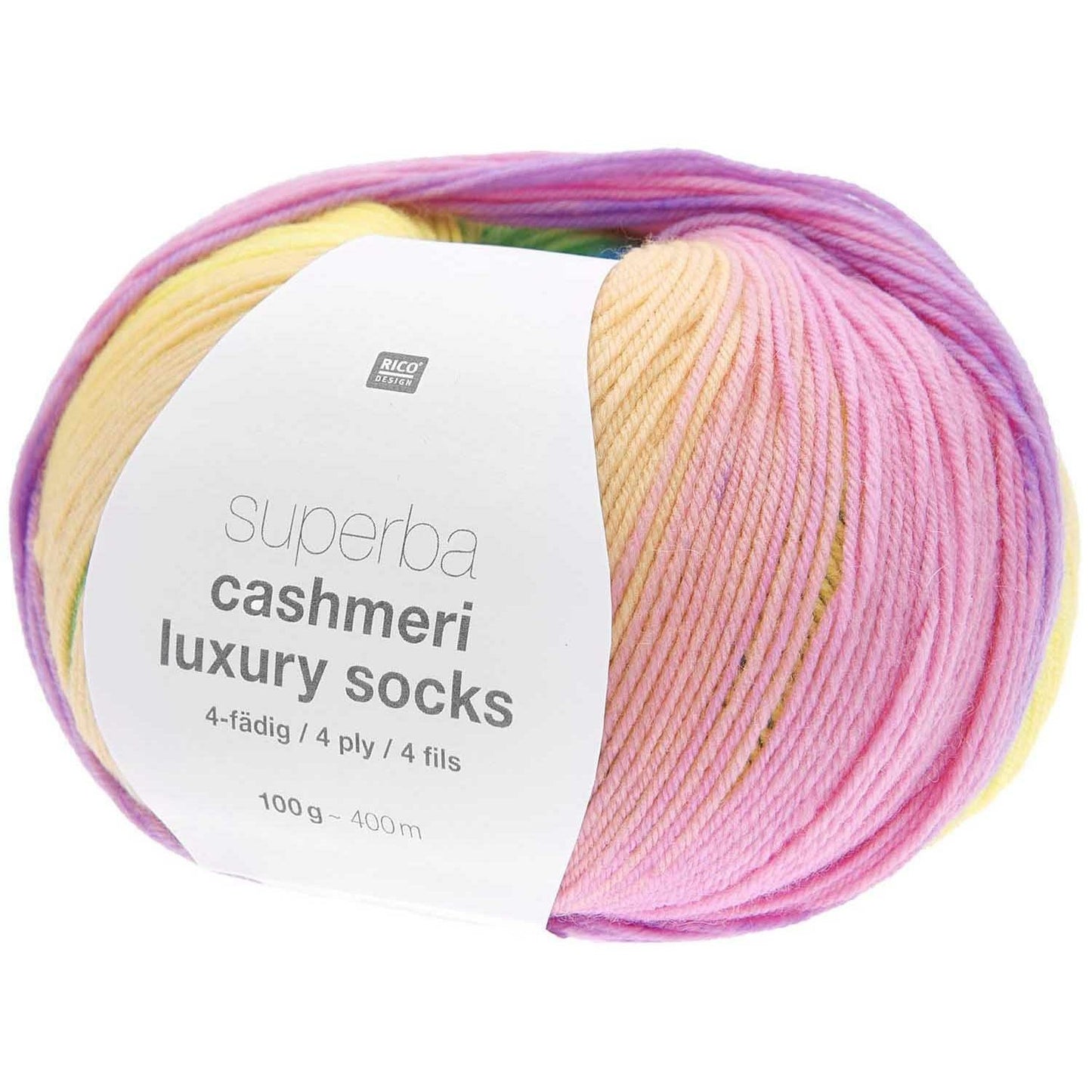 Rico Design Superba Cashmeri Luxury Socks – 65 % ull, 25 % polyamid, 10 % kasjmir – 100 g ≈ 400 m
