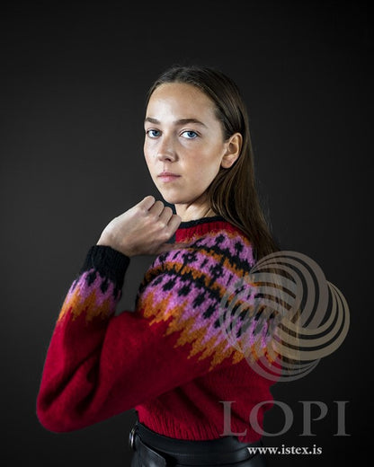 Kastali cropped - islandsgenser lettlopi (blå) | Ístex | Strikkepakke