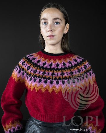 Kastali cropped - islandsgenser lettlopi (rød) | Ístex | Strikkepakke