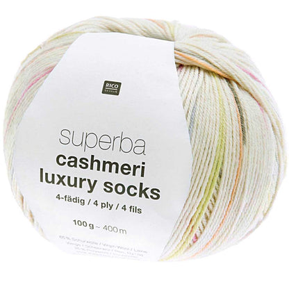 Rico Design Superba Cashmeri Luxury Socks – 65 % ull, 25 % polyamid, 10 % kasjmir – 100 g ≈ 400 m