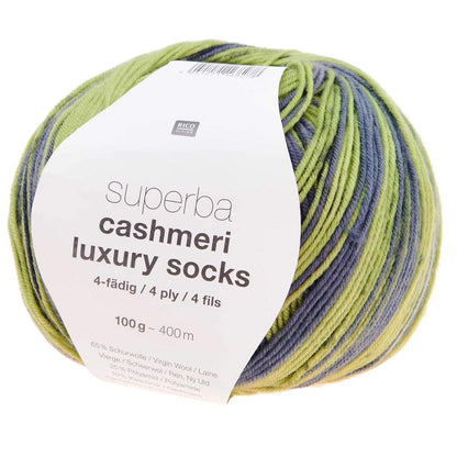Rico Design Superba Cashmeri Luxury Socks – 65 % ull, 25 % polyamid, 10 % kasjmir – 100 g ≈ 400 m